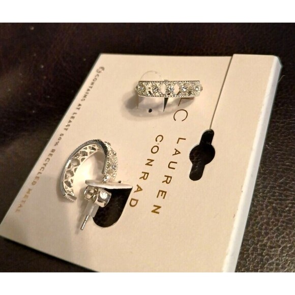 LC Laura Conrad silver half hoop sparkly rhinestone earrings - Picture 2 of 2